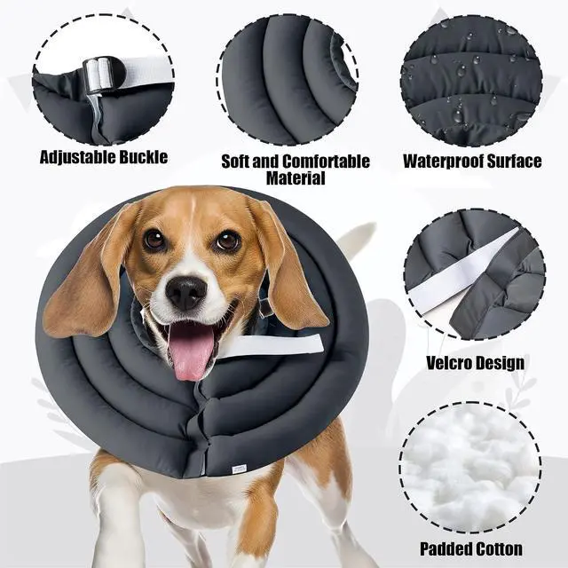 Alt view image 3 of 7 - Soft Dog Cone Collar - Adjustable Recovery Cone for Medium Large Dogs After Surgery to Stop Licking, Waterproof Elizabethan Protective Neck Donut Collar Alternative for Pet (Grey, L)