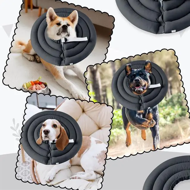 Alt view image 7 of 7 - Soft Dog Cone Collar - Adjustable Recovery Cone for Medium Large Dogs After Surgery to Stop Licking, Waterproof Elizabethan Protective Neck Donut Collar Alternative for Pet (Grey, L)