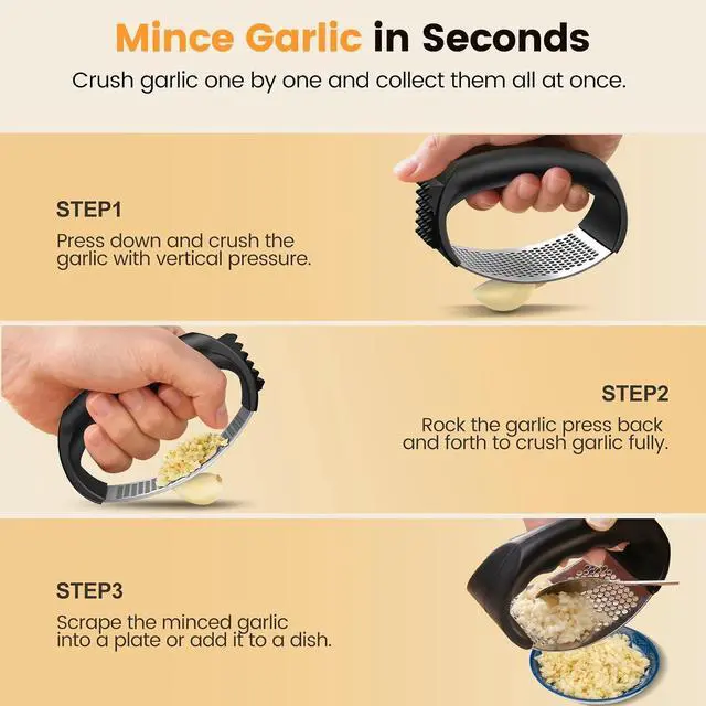 Alt view image 3 of 7 - Garlic Press,Stainless Steel Garlic Mincer Crusher,Easy to Use and Clean,Ergonomic Handle,Easy Kitchen Gadget for Effortless Smashing,Kitchen Essentials,Home and Kitchen Utensils Accessories,Cooking