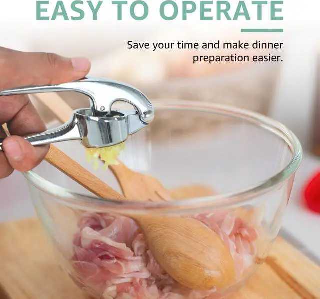 Alt view image 6 of 7 - Garlic Press Crusher & Mincer Easy Squeeze Ergonomic Handle, Heavy Duty Zinc Alloy, Dishwasher Safe, Includes Peeler & Cleaning Brush Garlic Ginger Crusher Tool (Imperial Silver)