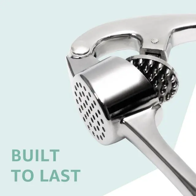 Alt view image 7 of 7 - Garlic Press Crusher & Mincer Easy Squeeze Ergonomic Handle, Heavy Duty Zinc Alloy, Dishwasher Safe, Includes Peeler & Cleaning Brush Garlic Ginger Crusher Tool (Imperial Silver)