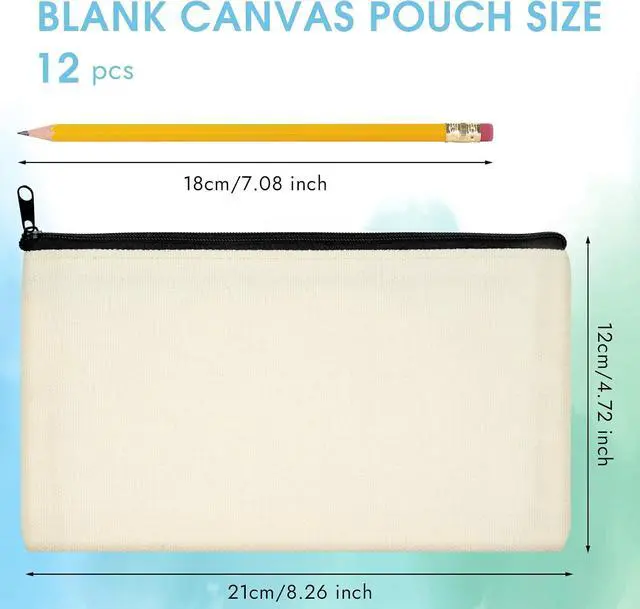 Alt view image 2 of 7 - 12 Pack Blank Canvas Pencil Pouches Bulk, Sublimation Zipper Bags for DIY | Small Multi-Purpose Canvas Bags with Zipper for Cosmetics, Travel, Travel Toiletries, Craft Projects, Organized 8.2" x 4.7"