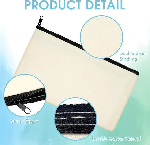 Alt view image 3 of 7 - 12 Pack Blank Canvas Pencil Pouches Bulk, Sublimation Zipper Bags for DIY | Small Multi-Purpose Canvas Bags with Zipper for Cosmetics, Travel, Travel Toiletries, Craft Projects, Organized 8.2" x 4.7"