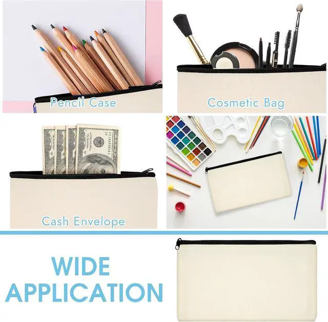 Alt view image 5 of 7 - 12 Pack Blank Canvas Pencil Pouches Bulk, Sublimation Zipper Bags for DIY | Small Multi-Purpose Canvas Bags with Zipper for Cosmetics, Travel, Travel Toiletries, Craft Projects, Organized 8.2" x 4.7"