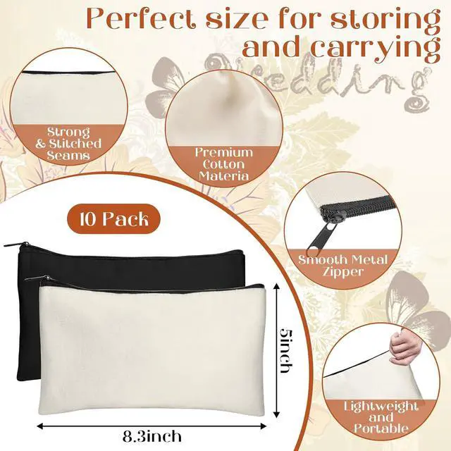 Alt view image 2 of 7 - Legigo Blank Canvas Bags Zipper Pouch Makeup Bags Pencil Pouch Bulk | Multi-Purpose, Sturdy Canvas Pouch with Zipper, Cosmetic Travel Toiletry Bag for DIY Crafts, Gifts & Storage, 8.3 x 5 Inch