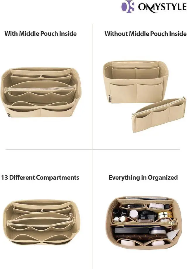 Alt view image 4 of 7 - OMYSTYLE Purse Organizer Insert, Felt Tote Bag Organizer Insert with 5 Sizes, Handbag Dividers for Inside Purse, Compatible with Longchamp, Neverful, Speedy and More