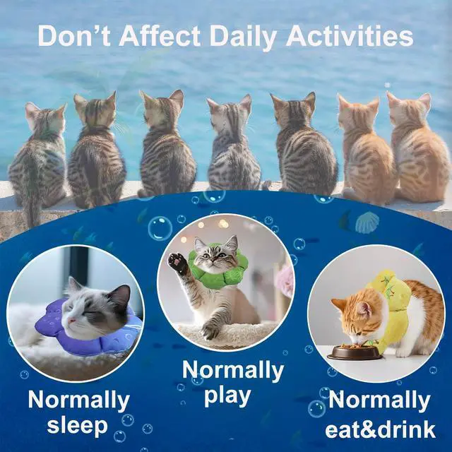 Alt view image 3 of 7 - Cat Soft Cone Collar, Adjustable Cat Recovery Cones to Stop Licking Wounds, Waterproof Pet Elizabethan Recovery Collar for Cats After Surgery (Blue Ocean, S)