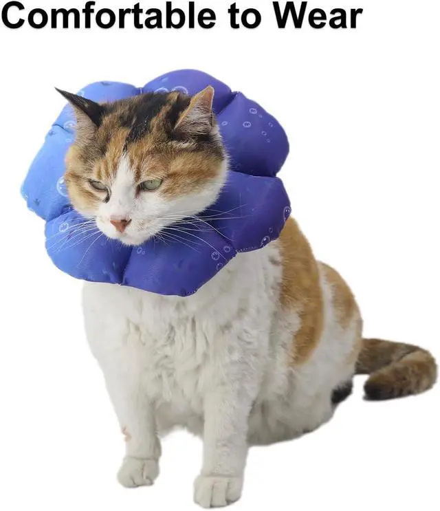 Alt view image 7 of 7 - Cat Soft Cone Collar, Adjustable Cat Recovery Cones to Stop Licking Wounds, Waterproof Pet Elizabethan Recovery Collar for Cats After Surgery (Blue Ocean, S)