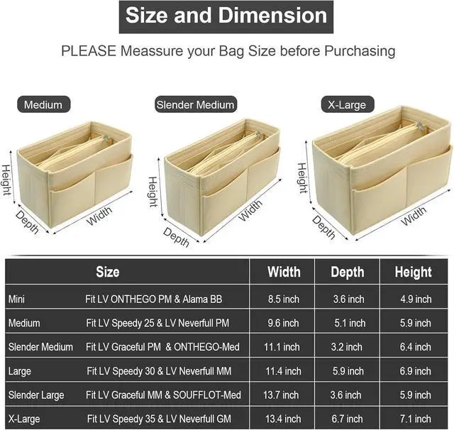 Alt view image 6 of 7 - OMYSTYLE Purse Organizer Insert, Felt Tote Bag Organizer Insert with 5 Sizes, Handbag Dividers for Inside Purse, Compatible with Longchamp, Neverful, Speedy and More