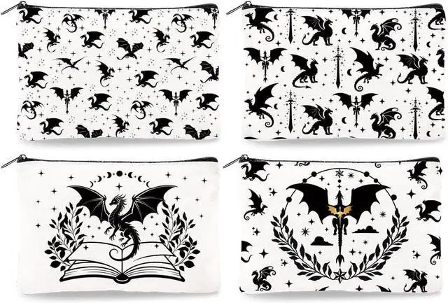 Main image of 4Pcs Dragon Star Canvas Makeup Bags, Cosmetic Pouches with Zipper | 9.06" x 5.9" Western Dragon Travel Organizer Bags, Portable Large Capacity Toiletry Pouch with Zipper for Purse