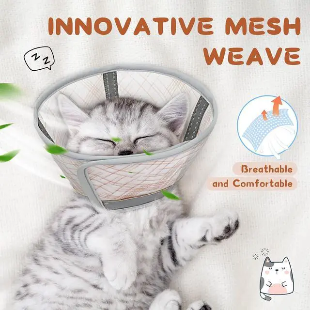 Alt view image 5 of 7 - Supet Cat Cone Collar Soft, Air Mesh Recovery Collar to Stop Licking, Breathable Neck Cone Alternative, Lightweight Cat Head Cone Anti Scratch (Orange,S)