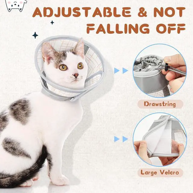 Alt view image 7 of 7 - Supet Cat Cone Collar Soft, Air Mesh Recovery Collar to Stop Licking, Breathable Neck Cone Alternative, Lightweight Cat Head Cone Anti Scratch (Orange,S)