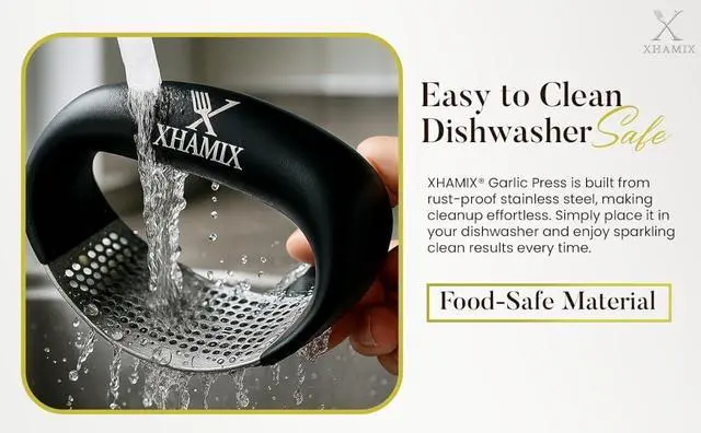 Alt view image 4 of 7 - XHAMIX® Stainless Steel Garlic Press Rocker Effortless Garlic Crusher & Mincer with Ergonomic Grip | Rust-Proof, Dishwasher Safe Garlic Tool for Home & Kitchen