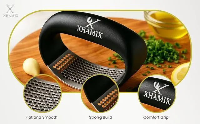 Alt view image 5 of 7 - XHAMIX® Stainless Steel Garlic Press Rocker Effortless Garlic Crusher & Mincer with Ergonomic Grip | Rust-Proof, Dishwasher Safe Garlic Tool for Home & Kitchen