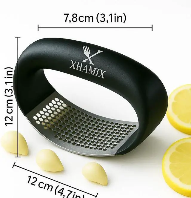 Alt view image 7 of 7 - XHAMIX® Stainless Steel Garlic Press Rocker Effortless Garlic Crusher & Mincer with Ergonomic Grip | Rust-Proof, Dishwasher Safe Garlic Tool for Home & Kitchen