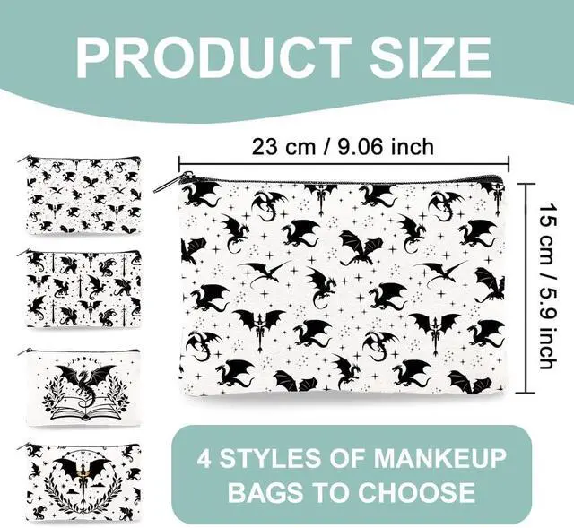 Alt view image 2 of 7 - 4Pcs Dragon Star Canvas Makeup Bags, Cosmetic Pouches with Zipper | 9.06" x 5.9" Western Dragon Travel Organizer Bags, Portable Large Capacity Toiletry Pouch with Zipper for Purse