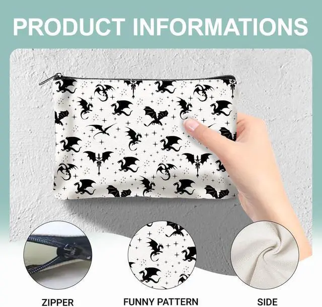 Alt view image 3 of 7 - 4Pcs Dragon Star Canvas Makeup Bags, Cosmetic Pouches with Zipper | 9.06" x 5.9" Western Dragon Travel Organizer Bags, Portable Large Capacity Toiletry Pouch with Zipper for Purse