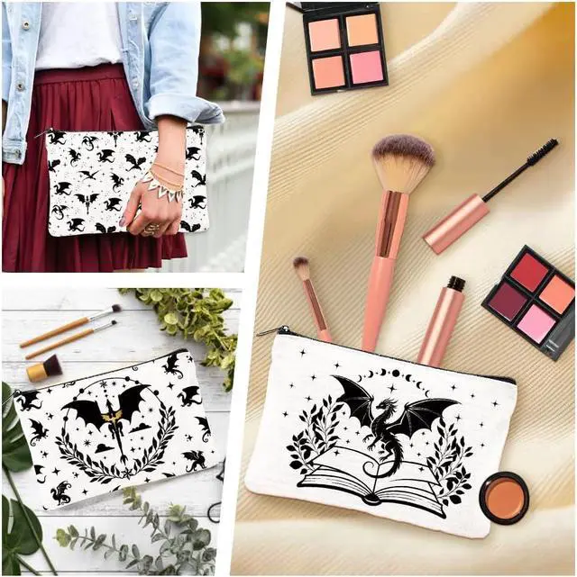Alt view image 4 of 7 - 4Pcs Dragon Star Canvas Makeup Bags, Cosmetic Pouches with Zipper | 9.06" x 5.9" Western Dragon Travel Organizer Bags, Portable Large Capacity Toiletry Pouch with Zipper for Purse