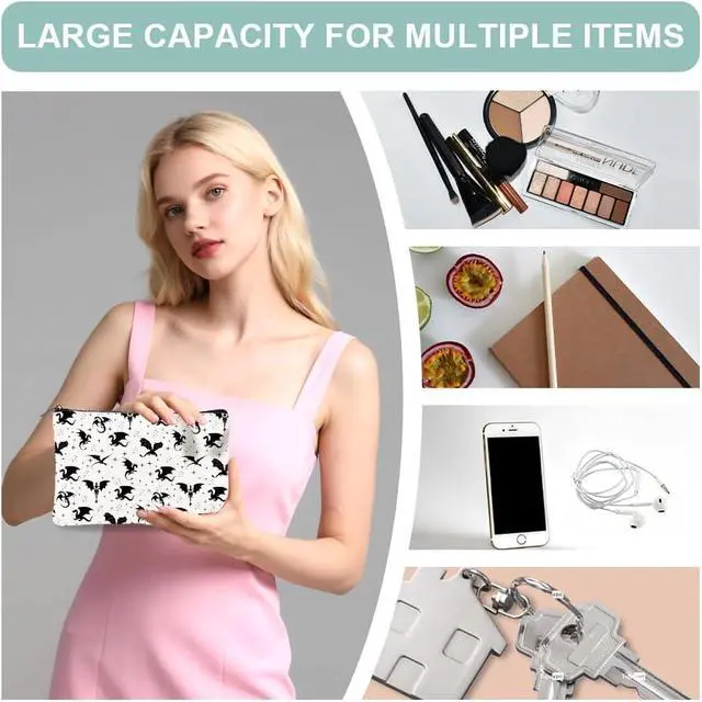 Alt view image 5 of 7 - 4Pcs Dragon Star Canvas Makeup Bags, Cosmetic Pouches with Zipper | 9.06" x 5.9" Western Dragon Travel Organizer Bags, Portable Large Capacity Toiletry Pouch with Zipper for Purse