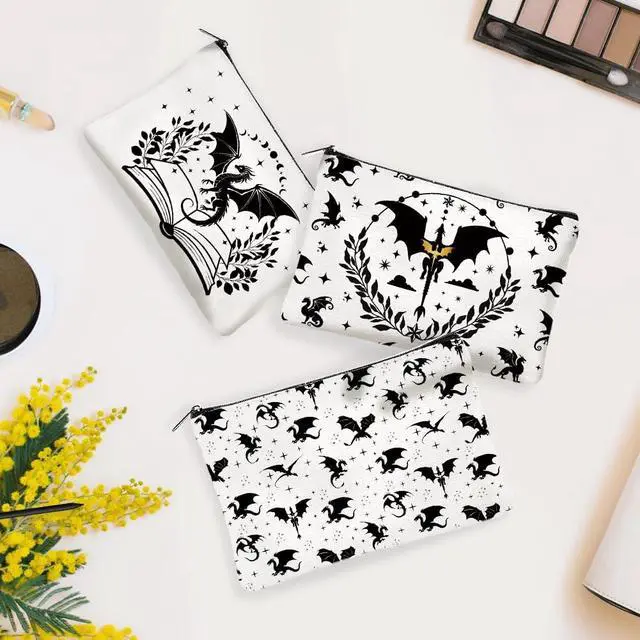 Alt view image 6 of 7 - 4Pcs Dragon Star Canvas Makeup Bags, Cosmetic Pouches with Zipper | 9.06" x 5.9" Western Dragon Travel Organizer Bags, Portable Large Capacity Toiletry Pouch with Zipper for Purse