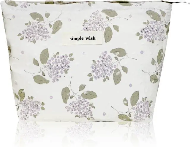 Main image of Wudygirl Small Makeup Bag Cosmetic Bag for Women 8.3"x5.9" Purple Hydrangea | Canvas Lined Makeup Pouch for Skincare, Toiletries, Brushes, Zippered Storage, Ideal for Travel, Gym, Daily, Gift Giving