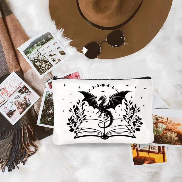 Alt view image 7 of 7 - 4Pcs Dragon Star Canvas Makeup Bags, Cosmetic Pouches with Zipper | 9.06" x 5.9" Western Dragon Travel Organizer Bags, Portable Large Capacity Toiletry Pouch with Zipper for Purse