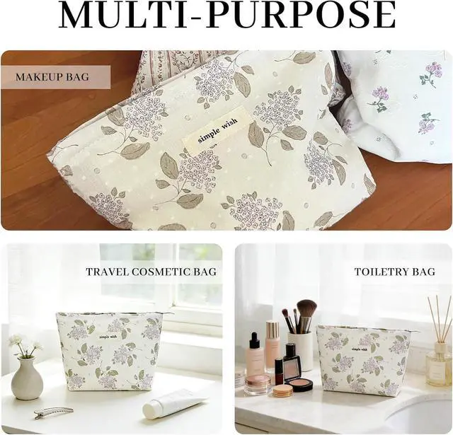 Alt view image 4 of 6 - Wudygirl Small Makeup Bag Cosmetic Bag for Women 8.3"x5.9" Purple Hydrangea | Canvas Lined Makeup Pouch for Skincare, Toiletries, Brushes, Zippered Storage, Ideal for Travel, Gym, Daily, Gift Giving