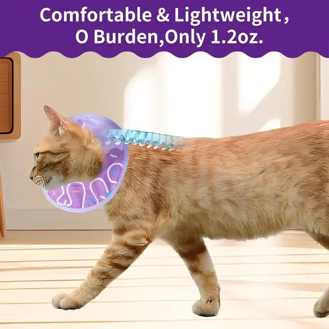Alt view image 2 of 5 - Cat Recovery Collar Lightweight Soft Cats Cone Cute Donut Shape Adjustable Fasteners Waterproof Pet Collar After Surgery to Prevent Licking for Kitten and Puppy (Purple, Extra Small)