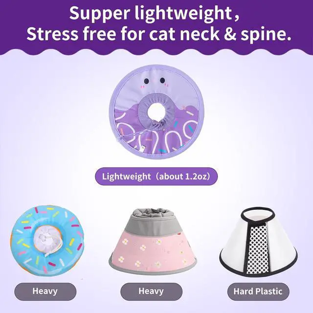 Alt view image 3 of 5 - Cat Recovery Collar Lightweight Soft Cats Cone Cute Donut Shape Adjustable Fasteners Waterproof Pet Collar After Surgery to Prevent Licking for Kitten and Puppy (Purple, Extra Small)