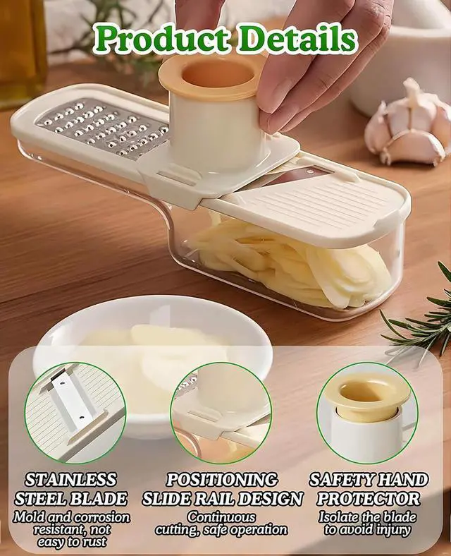 Alt view image 5 of 7 - 2PCS Small Multifunctional Garlic Grinder Hand, Mini Garlic Slicer Super Thin with Container
