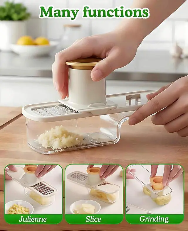 Alt view image 3 of 7 - 2PCS Small Multifunctional Garlic Grinder Hand, Mini Garlic Slicer Super Thin with Container