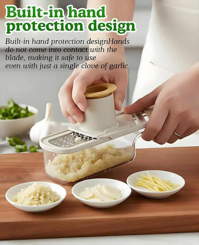Alt view image 4 of 7 - 2PCS Small Multifunctional Garlic Grinder Hand, Mini Garlic Slicer Super Thin with Container