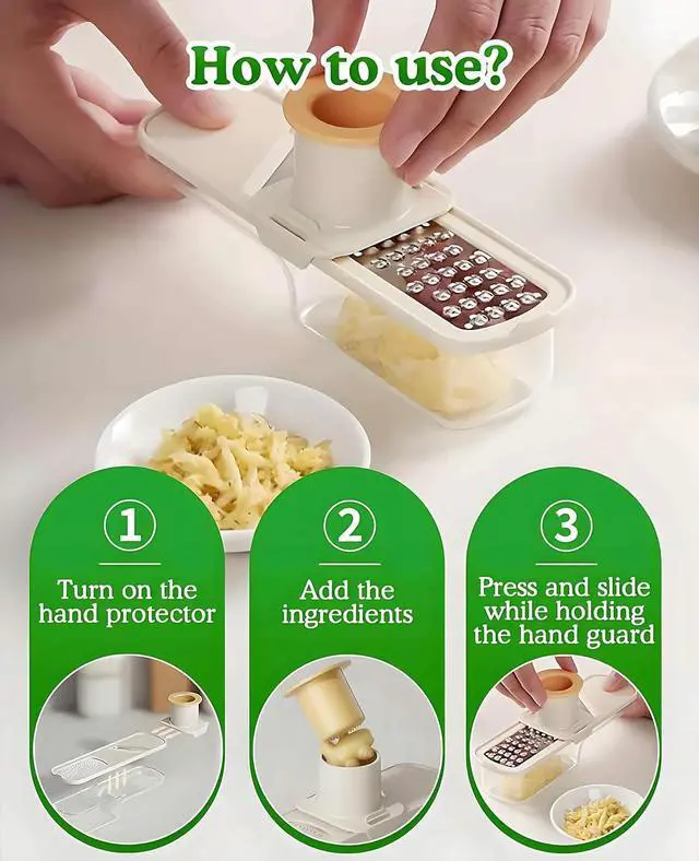 Alt view image 7 of 7 - 2PCS Small Multifunctional Garlic Grinder Hand, Mini Garlic Slicer Super Thin with Container