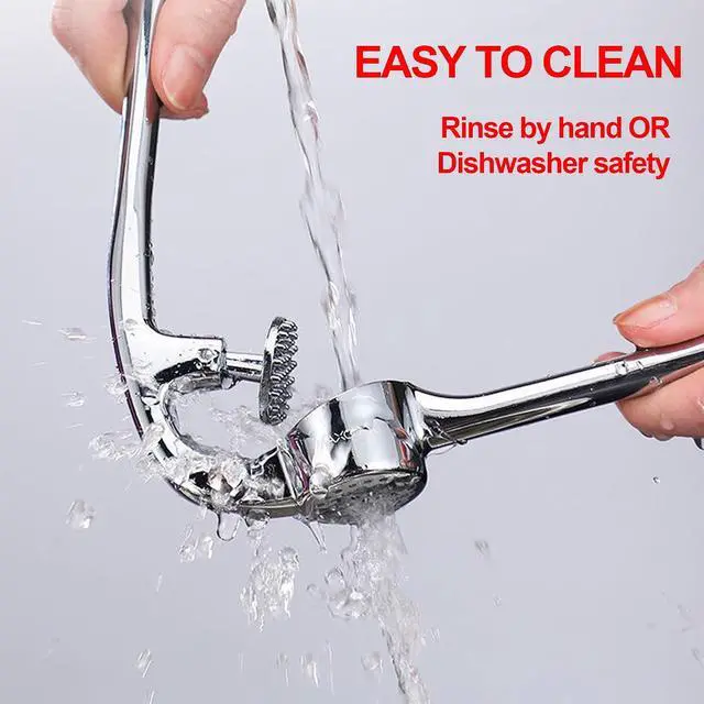 Alt view image 2 of 7 - Garlic Press Set - Premium Kitchen Tool with Rust Proof & Dishwasher Safe Design, Easy-Squeeze Ergonomic Handle Garlic Mincer, Silicone Peeler & Brush, Chrome