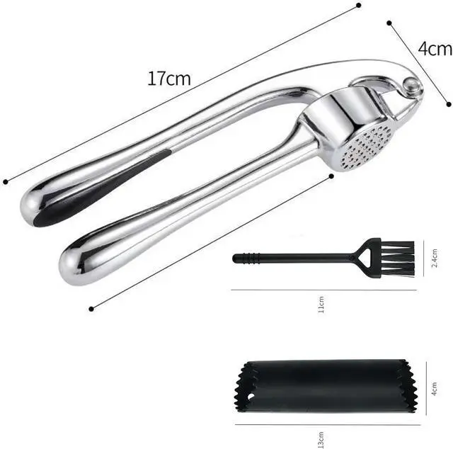 Alt view image 5 of 7 - Garlic Press Set - Premium Kitchen Tool with Rust Proof & Dishwasher Safe Design, Easy-Squeeze Ergonomic Handle Garlic Mincer, Silicone Peeler & Brush, Chrome