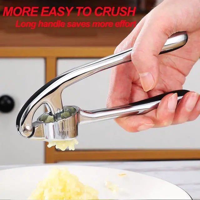 Alt view image 4 of 7 - Garlic Press Set - Premium Kitchen Tool with Rust Proof & Dishwasher Safe Design, Easy-Squeeze Ergonomic Handle Garlic Mincer, Silicone Peeler & Brush, Chrome