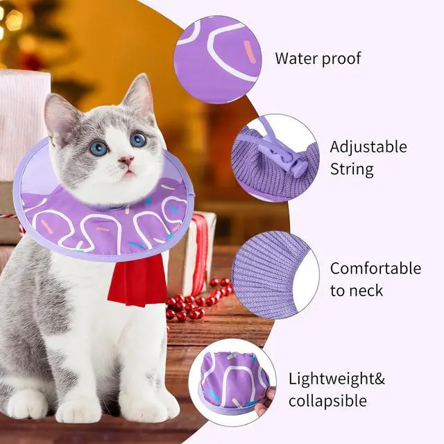 Alt view image 4 of 5 - Cat Recovery Collar Lightweight Soft Cats Cone Cute Donut Shape Adjustable Fasteners Waterproof Pet Collar After Surgery to Prevent Licking for Kitten and Puppy (Purple, Extra Small)