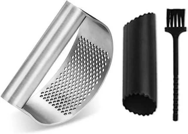 Main image of Stainless Steel Garlic Press,Heavy Duty Manual Crusher | Food Grade Rustproof,Easy Squeeze Max Mincing,Dishwasher Safe,for Home Cooking Camping (Garlic Peeling Set Cleaning Brush)