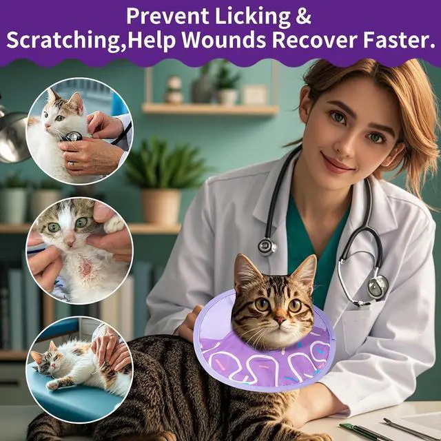 Alt view image 5 of 5 - Cat Recovery Collar Lightweight Soft Cats Cone Cute Donut Shape Adjustable Fasteners Waterproof Pet Collar After Surgery to Prevent Licking for Kitten and Puppy (Purple, Extra Small)