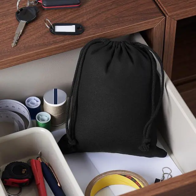 Alt view image 2 of 6 - Heavy Duty Cotton Drawstring Bags 4-Pack - 270 GSM Thick Cloth Pouches for Gifts, Travel, Dice, Jewelry, Laundry - Double Drawstring (Rustic Black, 6 x 8 Inches)