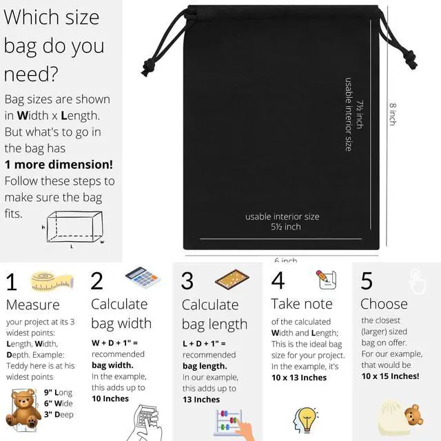 Alt view image 3 of 6 - Heavy Duty Cotton Drawstring Bags 4-Pack - 270 GSM Thick Cloth Pouches for Gifts, Travel, Dice, Jewelry, Laundry - Double Drawstring (Rustic Black, 6 x 8 Inches)