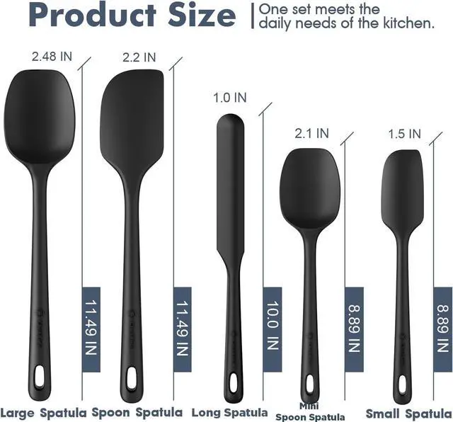Alt view image 2 of 7 - ChefAide 5 Pieces Silicone Spatula Set, Food Grade Rubber Spatula, Upgrade Strong Handle with Ergonomic Grip, Heat Resistant Up to 600°F for Nonstick Cookware, Cooking