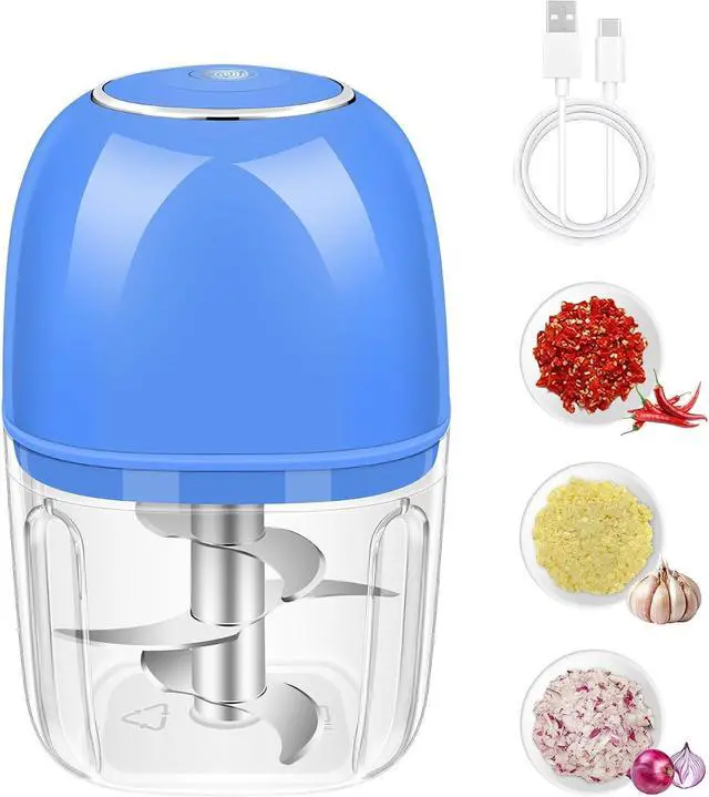 Main image of Electric Garlic Chopper, 350ML (1.4 Cup) Blue Mini Food Processor | Mini Chopper, Small Garlic Grinder Mincer for Onion, Ginger, Chili, Fruit, Meat