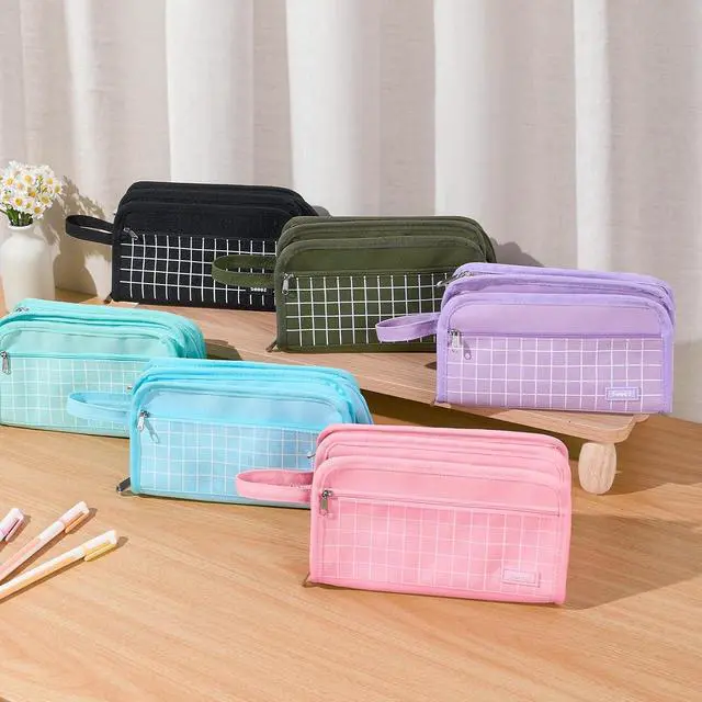 Alt view image 2 of 7 - Sooez Large Pencil Case, Pencil Pouch, Pencil Bag, Pencil Box, Army Green | Ample Storage, Durable Canvas, Smooth Zippers, Portable Handle, Cute Stationery Organizer, Makeup Bag, School Supplies, Boys
