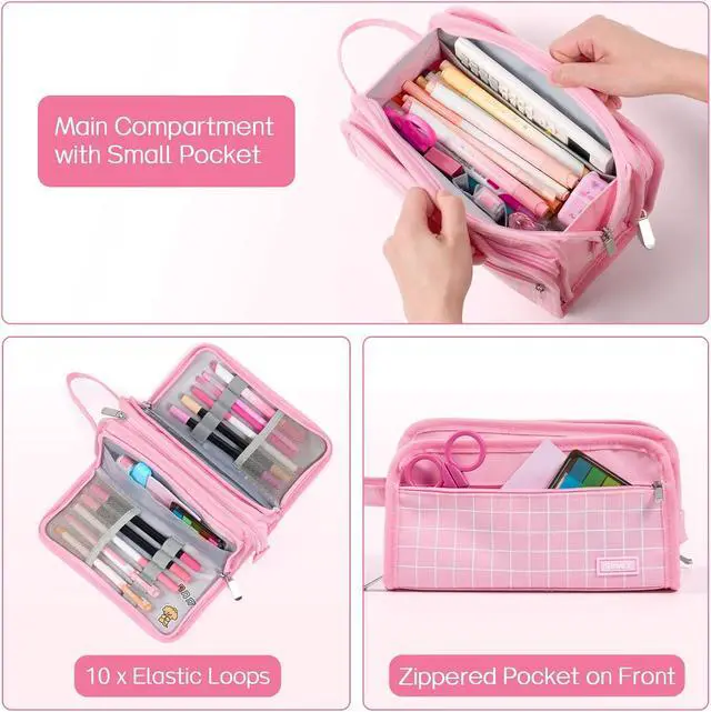 Alt view image 4 of 7 - Sooez Large Pencil Case, Pencil Pouch, Pencil Bag, Pencil Box, Army Green | Ample Storage, Durable Canvas, Smooth Zippers, Portable Handle, Cute Stationery Organizer, Makeup Bag, School Supplies, Boys