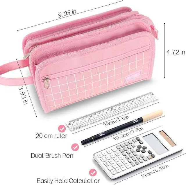 Alt view image 6 of 7 - Sooez Large Pencil Case, Pencil Pouch, Pencil Bag, Pencil Box, Army Green | Ample Storage, Durable Canvas, Smooth Zippers, Portable Handle, Cute Stationery Organizer, Makeup Bag, School Supplies, Boys