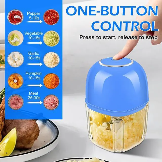 Alt view image 4 of 7 - Electric Garlic Chopper, 350ML (1.4 Cup) Blue Mini Food Processor | Mini Chopper, Small Garlic Grinder Mincer for Onion, Ginger, Chili, Fruit, Meat