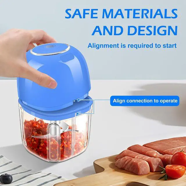 Alt view image 7 of 7 - Electric Garlic Chopper, 350ML (1.4 Cup) Blue Mini Food Processor | Mini Chopper, Small Garlic Grinder Mincer for Onion, Ginger, Chili, Fruit, Meat