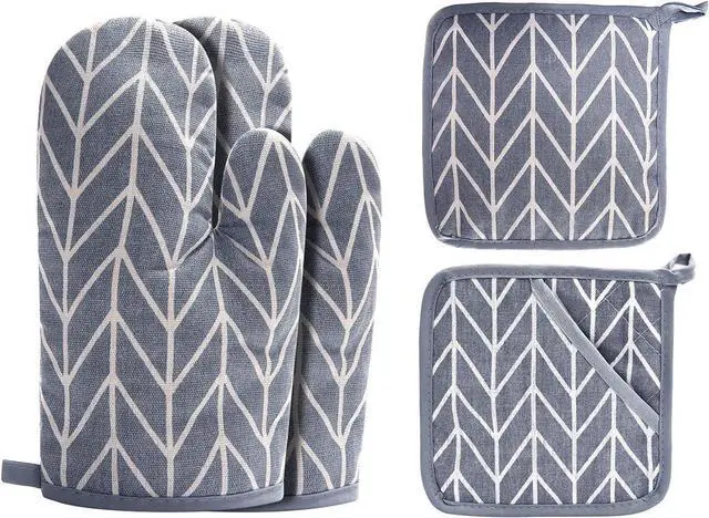 Main image of WinChange Oven Mitts and Potholders BBQ Gloves-Oven Mitts and Pot Holders Sets with Recycled Cotton Infill Silicone Non-Slip Cooking Gloves for Cooking Baking Grilling (4-Piece Set,Grey)