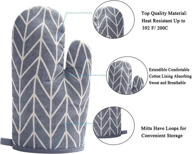Alt view image 2 of 7 - WinChange Oven Mitts and Potholders BBQ Gloves-Oven Mitts and Pot Holders Sets with Recycled Cotton Infill Silicone Non-Slip Cooking Gloves for Cooking Baking Grilling (4-Piece Set,Grey)